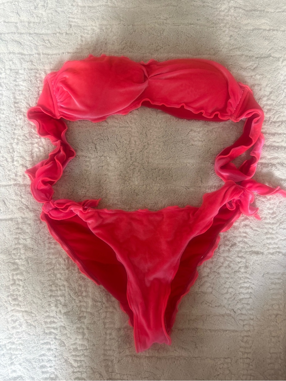 Ruffled Bandeau Bikini Set in Bright Pink